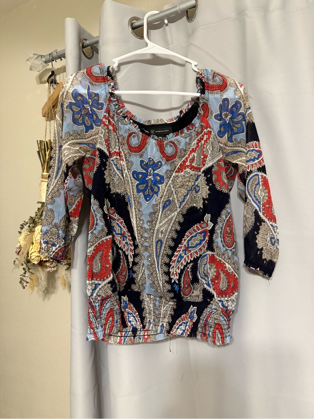 INC International Concepts Paisley Scoop Neck Top — Navy, Red & Light Blue